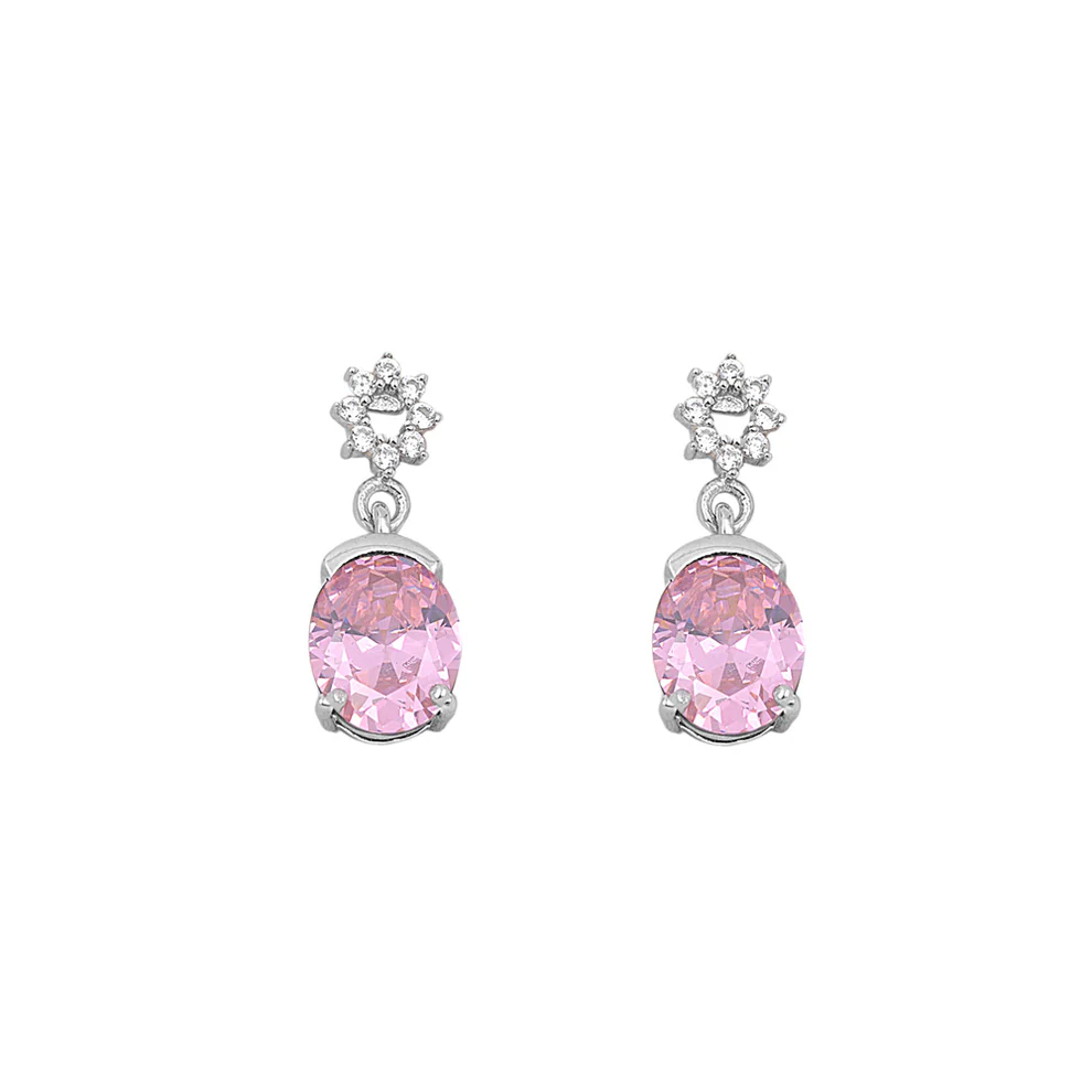 Sterling Silver Pink And Clear CZ Earrings