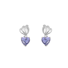 Load image into Gallery viewer, Sterling Silver Heart Tanzanite CZ Earrings