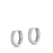 Load image into Gallery viewer, Sterling Silver Rhodium Plated 3.5mm Two Rows Huggie Clear CZ Earrings-16mm