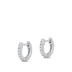 Sterling Silver Rhodium Plated 1.5mm Huggie Clear CZ Earrings-10mm