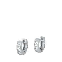 Load image into Gallery viewer, Sterling Silver Rhodium Plated 3mm Invisible Huggie Clear CZ Earrings-10mm