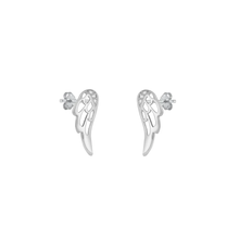 Load image into Gallery viewer, Sterling Silver Rhodium Plated Wings Clear CZ Earrings