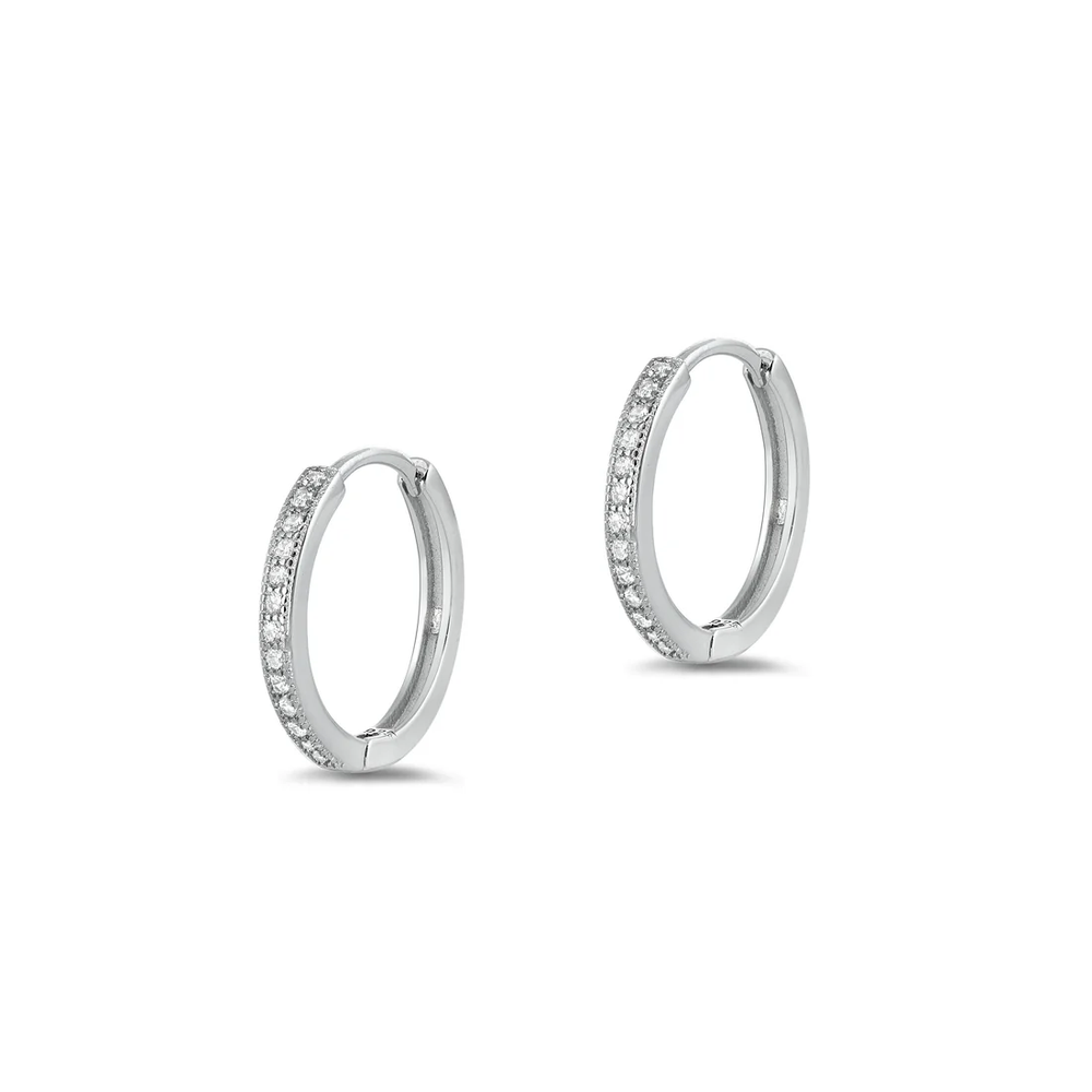 Sterling Silver Rhodium Plated Clear CZ Huggie Hoop Earrings