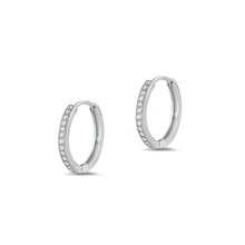 Load image into Gallery viewer, Sterling Silver Rhodium Plated Clear CZ Huggie Hoop Earrings
