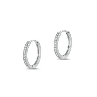 Sterling Silver Rhodium Plated Clear CZ Huggie Hoop Earrings