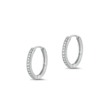 Sterling Silver Rhodium Plated Clear CZ Huggie Hoop Earrings