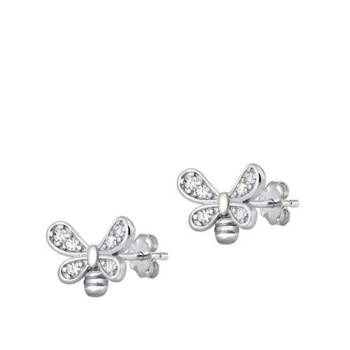 Sterling Silver Rhodium Plated Clear CZ Butterfly Earrings