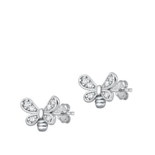 Load image into Gallery viewer, Sterling Silver Rhodium Plated Clear CZ Butterfly Earrings