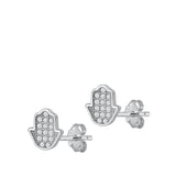 Sterling Silver Rhodium Plated Hamsa Clear CZ Earrings