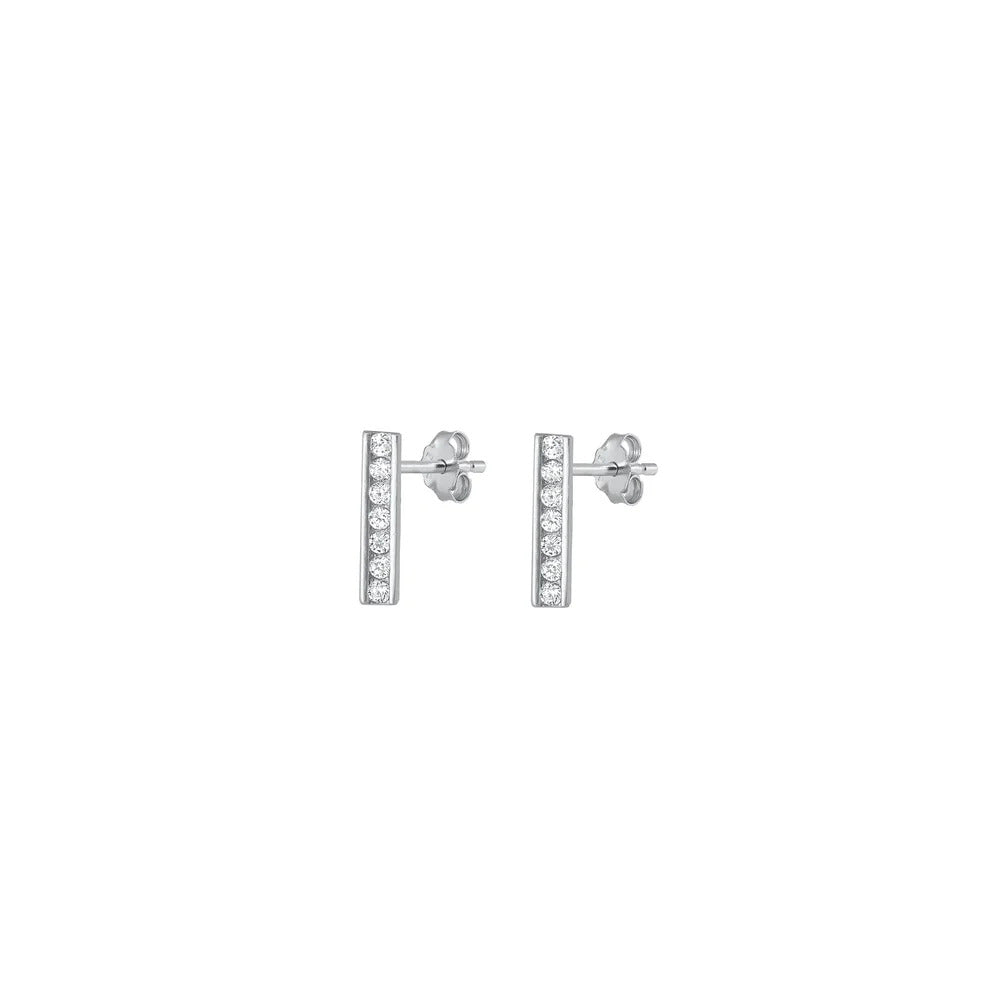 Sterling Silver Rhodium Plated Clear CZ Bar Earrings