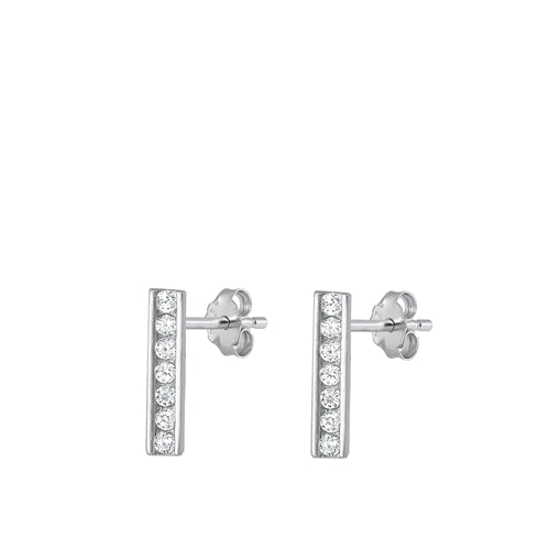 Sterling Silver Rhodium Plated Bar Clear CZ Earrings