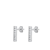 Sterling Silver Rhodium Plated Bar Clear CZ Earrings