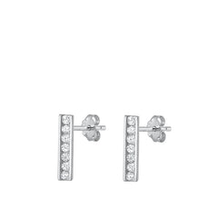 Sterling Silver Rhodium Plated Bar Clear CZ Earrings