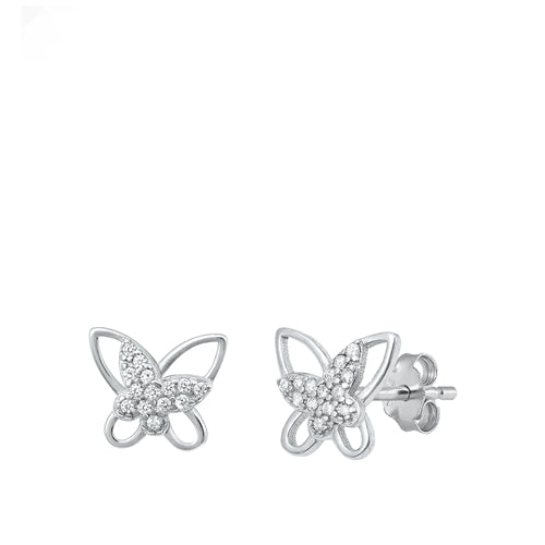 Sterling Silver Rhodium Plated Clear CZ 8.7mm Butterfly Earrings