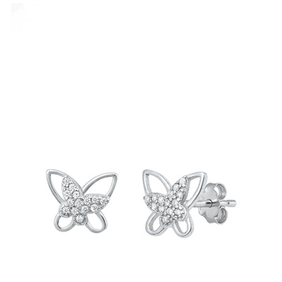 Sterling Silver Rhodium Plated Clear CZ 8.7mm Butterfly Earrings