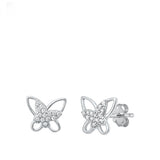 Sterling Silver Rhodium Plated Clear CZ 8.7mm Butterfly Earrings