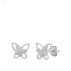 Sterling Silver Rhodium Plated Clear CZ 8.7mm Butterfly Earrings