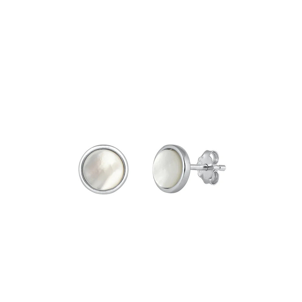 Sterling Silver Rhodium Plated Round Pearl Earrings