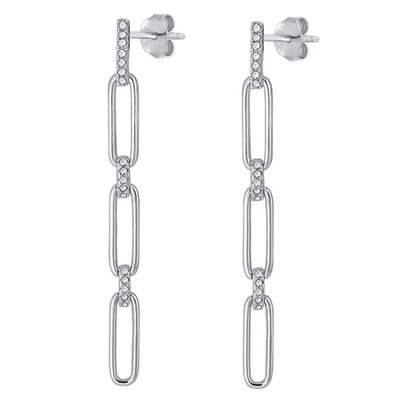 Sterling Silver Rhodium Plated Hanging Lock Clear CZ Earrings