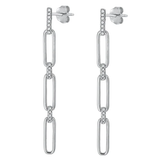 Sterling Silver Rhodium Plated Hanging Lock Clear CZ Earrings