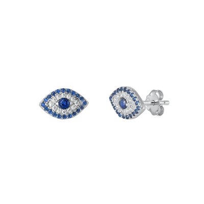 Sterling Silver Rhodium Plated All Seeing Eye Blue And Clear CZ Earrings