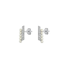 Load image into Gallery viewer, Sterling Silver Rhodium Plated Clear CZ And Pearl Earrings