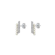 Load image into Gallery viewer, Sterling Silver Rhodium Plated Pearl And Clear CZ Earrings