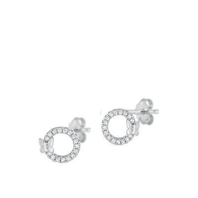 Sterling Silver Rhodium Plated Clear CZ Butterfly Earrings