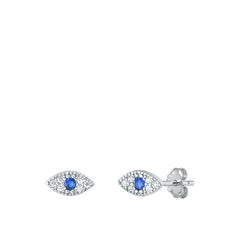 Sterling Silver Rhodium Plated Eye Blue And Clear CZ Earrings
