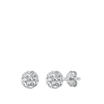 Sterling Silver Clear Crystal Ball Earrings
