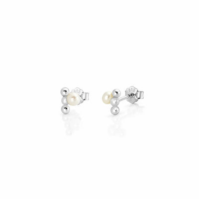 Sterling Silver Rhodium Plated Pearl Earrings