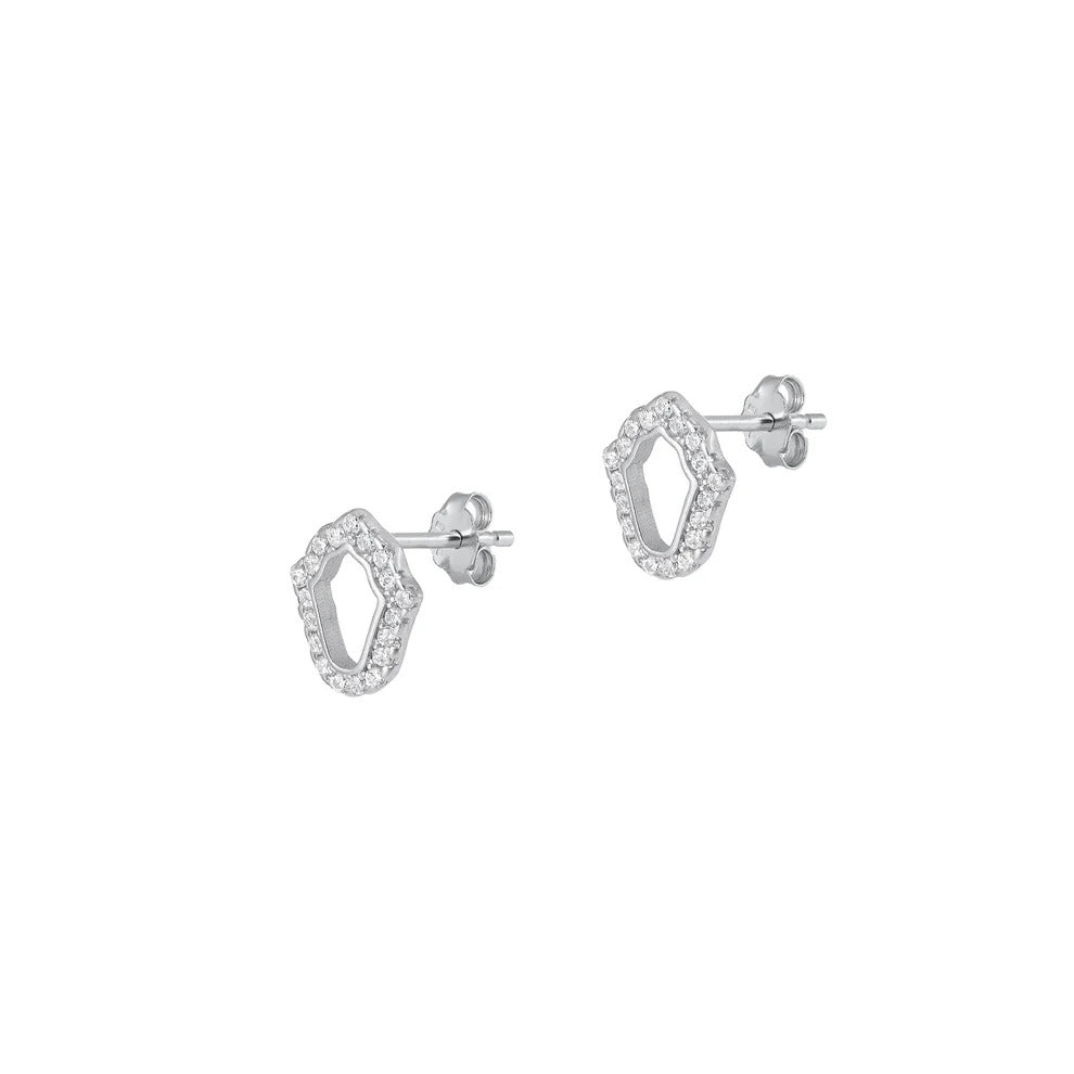 Sterling Silver Rhodium Plated Clear CZ Hamsa Earrings