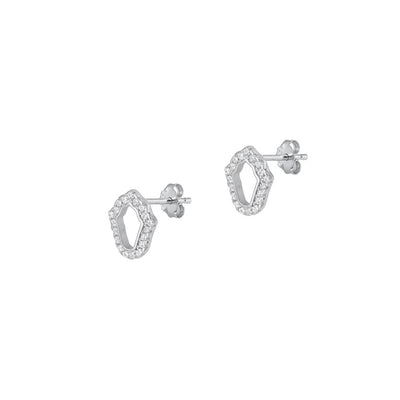 Sterling Silver Rhodium Plated Clear CZ Hamsa Earrings