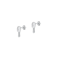 Sterling Silver Rhodium Plated Hair Brush Clear CZ Earrings