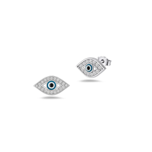 Load image into Gallery viewer, Sterling Silver Rhodium Plated Clear CZ Evil Eye Pendant