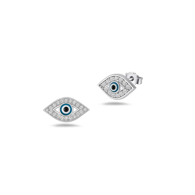 Sterling Silver Rhodium Plated Clear CZ Evil Eye Pendant