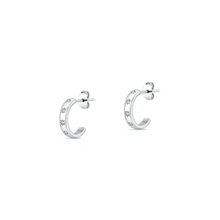 Load image into Gallery viewer, Sterling Silver Rhodium Plated Clear CZ Half Hoop Earrings