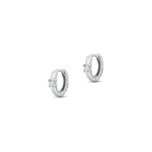 Load image into Gallery viewer, Sterling Silver Rhodium Plated Huggie Hoops Clear CZ Earrings