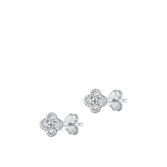Sterling Silver Rhodium Plated Clover Clear CZ Earrings