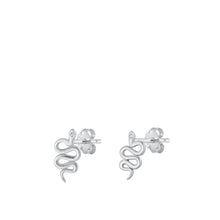 Load image into Gallery viewer, Sterling Silver Rhodium Plated Clear CZ Snake Earrings