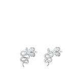 Sterling Silver Rhodium Plated Clear CZ Snake Earrings