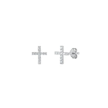 Load image into Gallery viewer, Sterling Silver Rhodium Plated Cross Clear CZ Earrings