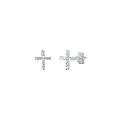 Sterling Silver Rhodium Plated Cross Clear CZ Earrings