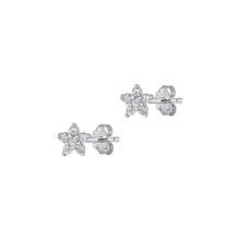 Load image into Gallery viewer, Sterling Silver Rhodium Plated Flower Clear CZ Earrings