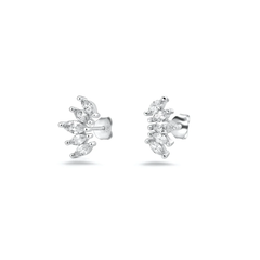 Sterling Silver Rhodium Plated Marquise Cluster Clear CZ Earrings