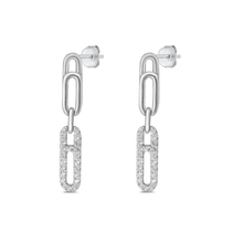 Load image into Gallery viewer, Sterling Silver Rhodium Plated Paper Clip Clear CZ Earrings
