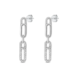 Sterling Silver Rhodium Plated Paper Clip Clear CZ Earrings