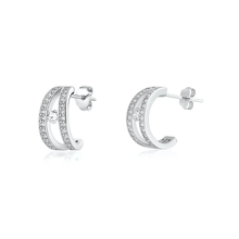 Load image into Gallery viewer, Sterling Silver Rhodium Plated Open Hoop Clear CZ Earrings