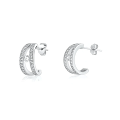 Sterling Silver Rhodium Plated Open Hoop Clear CZ Earrings