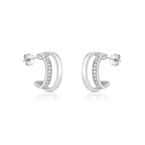 Sterling Silver Rhodium Plated Clear CZ Open Hoop Earrings